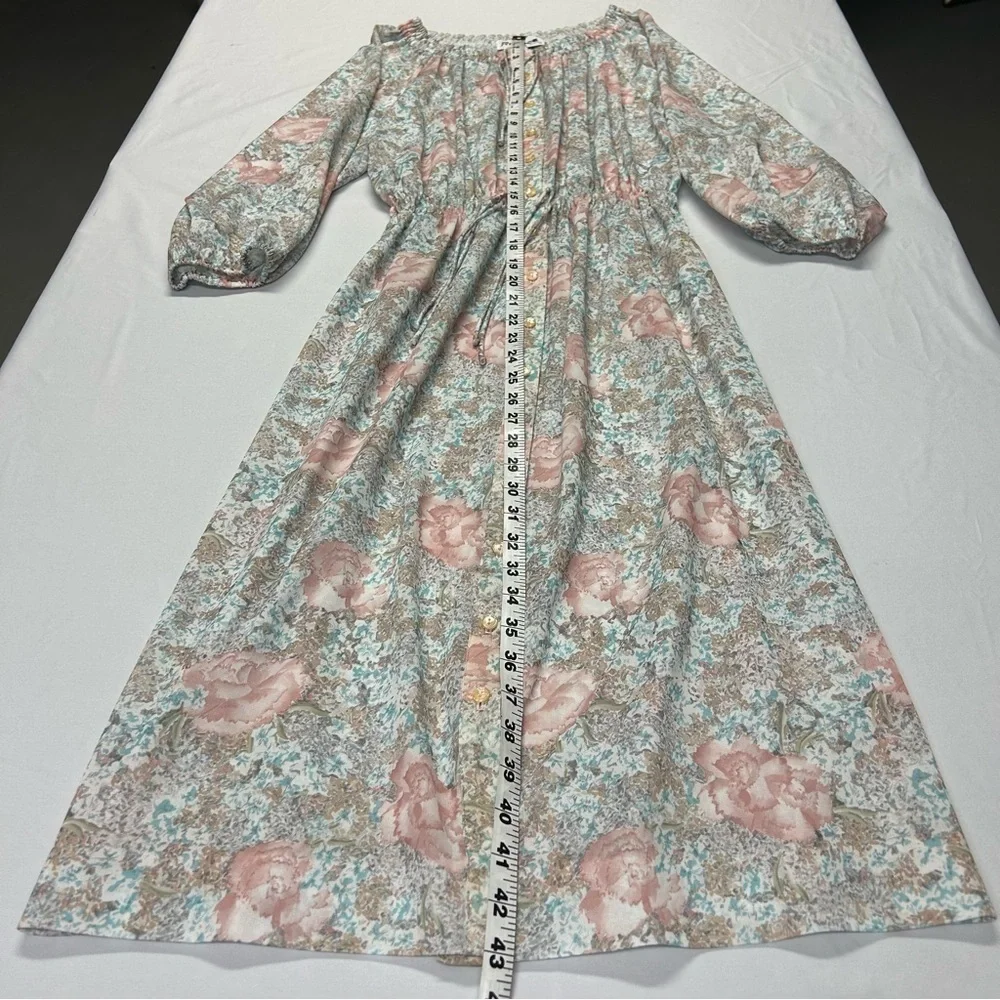 Vintage 1970's Sheer Midi Dress Pullover Button Up Duster Kaftan Floral Size M - Picture 12 of 14